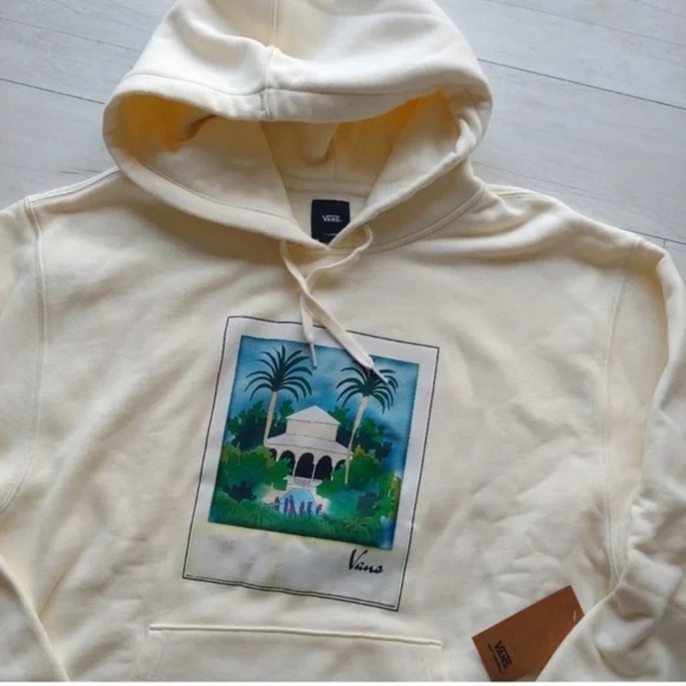 Vans Cream Hoodie with Tropical Graphic